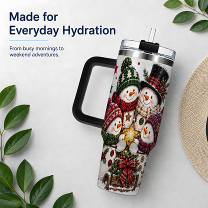 #pl[40oz|Black] Snowman Winter Family 40oz Tumbler with Plaid Holiday Artwork