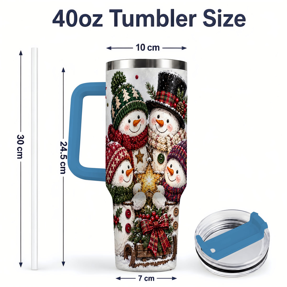 #pl[40oz|Blue] Snowman Winter Family 40oz Tumbler with Plaid Holiday Artwork