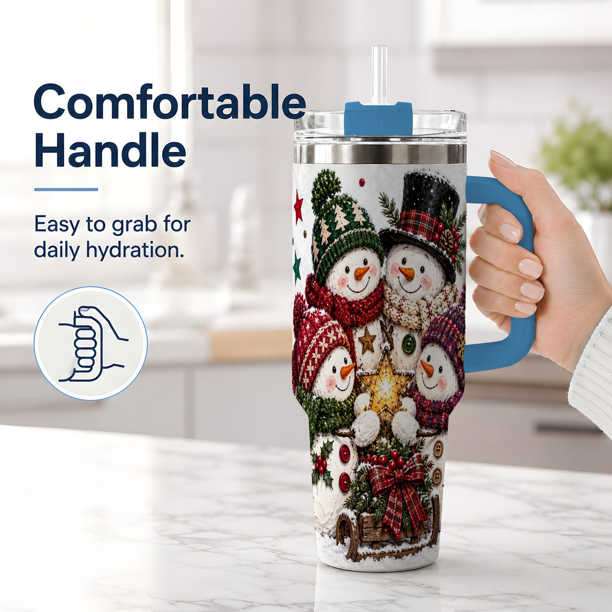 #pl[40oz|Blue] Snowman Winter Family 40oz Tumbler with Plaid Holiday Artwork