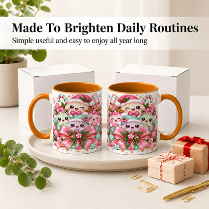 #pl[11oz|Orange] Cute Pastel Christmas Ceramic Mug, Holiday Character Artwork