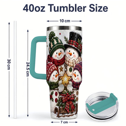 #pl[40oz|Green] Snowman Winter Family 40oz Tumbler with Plaid Holiday Artwork