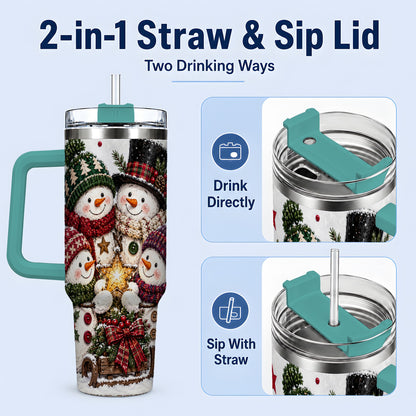 #pl[40oz|Green] Snowman Winter Family 40oz Tumbler with Plaid Holiday Artwork