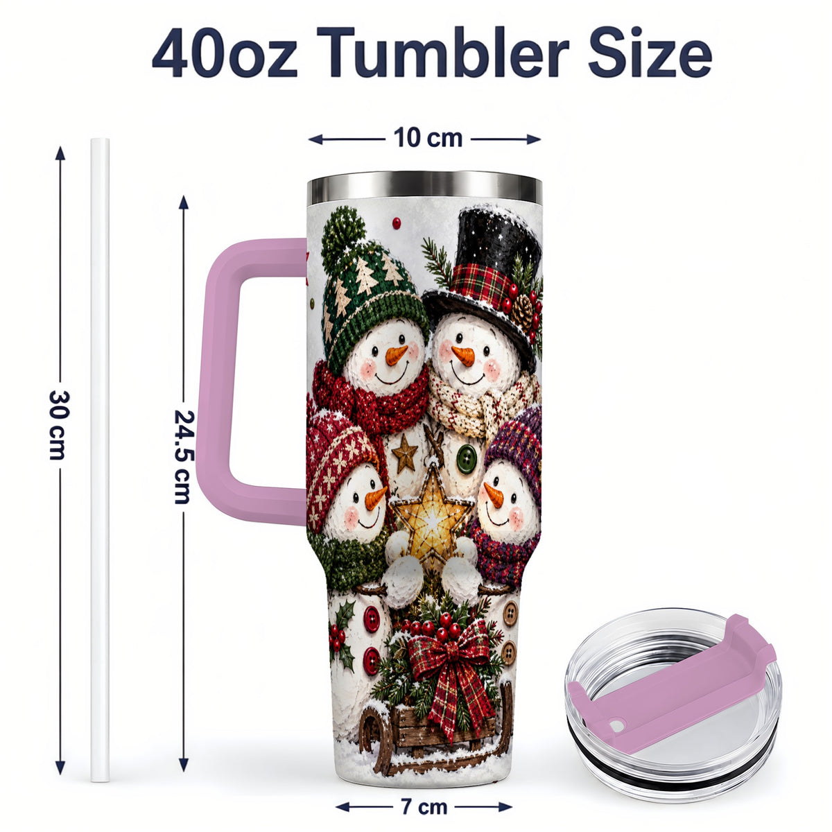 #pl[40oz|Pink] Snowman Winter Family 40oz Tumbler with Plaid Holiday Artwork