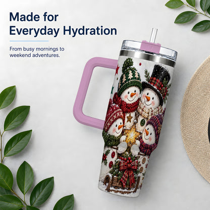 #pl[40oz|Pink] Snowman Winter Family 40oz Tumbler with Plaid Holiday Artwork