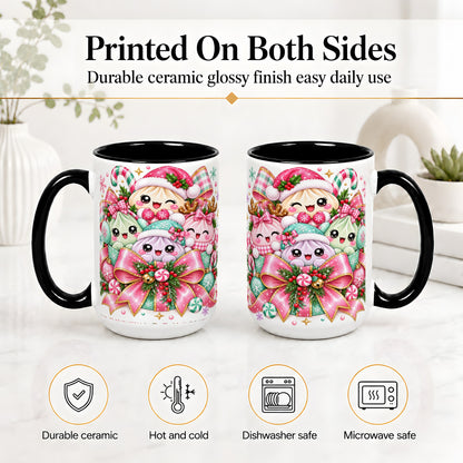#pl[15oz|Black] Cute Pastel Christmas Ceramic Mug, Holiday Character Artwork