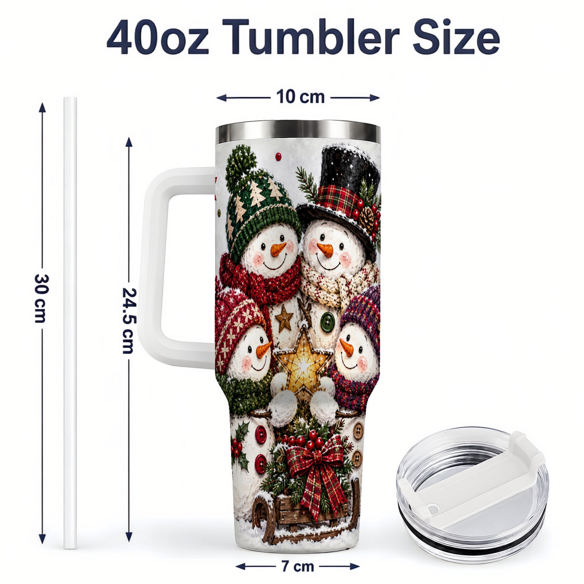 #pl[40oz|White] Snowman Winter Family 40oz Tumbler with Plaid Holiday Artwork