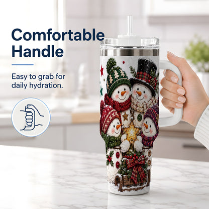 #pl[40oz|White] Snowman Winter Family 40oz Tumbler with Plaid Holiday Artwork