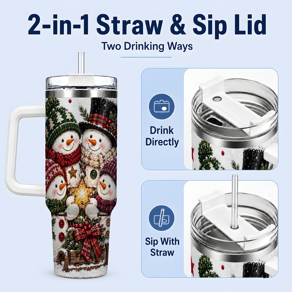#pl[40oz|White] Snowman Winter Family 40oz Tumbler with Plaid Holiday Artwork