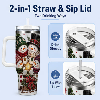 #pl[40oz|White] Snowman Winter Family 40oz Tumbler with Plaid Holiday Artwork