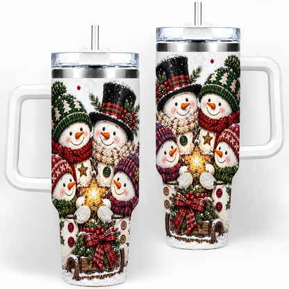 Snowman Winter Family 40oz Tumbler with Plaid Holiday Artwork