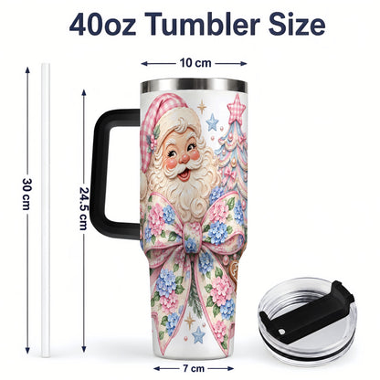 #pl[40oz|Black] Floral Gingerbread Christmas 40oz Tumbler with Santa Tree Artwork