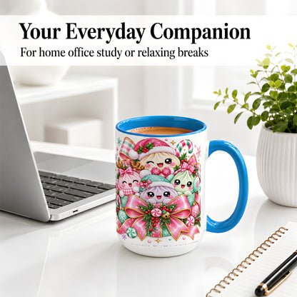 #pl[15oz|Blue] Cute Pastel Christmas Ceramic Mug, Holiday Character Artwork