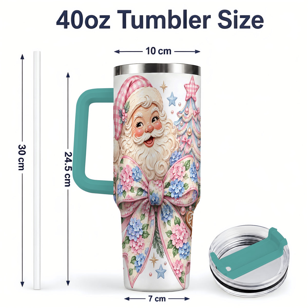 #pl[40oz|Green] Floral Gingerbread Christmas 40oz Tumbler with Santa Tree Artwork
