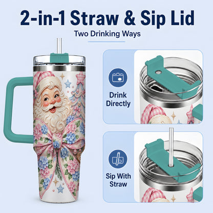 #pl[40oz|Green] Floral Gingerbread Christmas 40oz Tumbler with Santa Tree Artwork