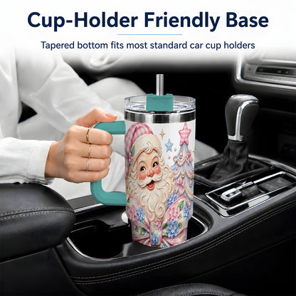#pl[40oz|Green] Floral Gingerbread Christmas 40oz Tumbler with Santa Tree Artwork