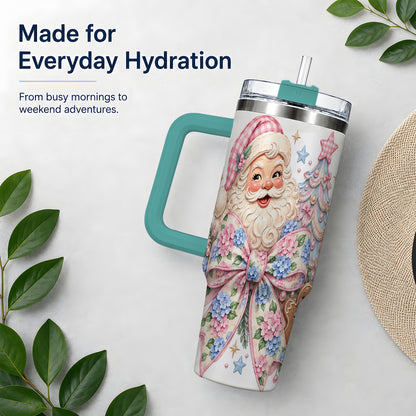 #pl[40oz|Green] Floral Gingerbread Christmas 40oz Tumbler with Santa Tree Artwork