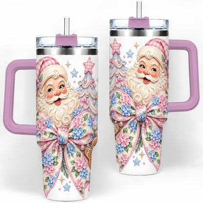 #pl[40oz|Pink] Floral Gingerbread Christmas 40oz Tumbler with Santa Tree Artwork
