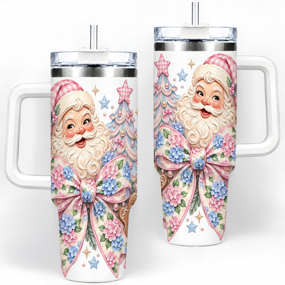 Floral Gingerbread Christmas 40oz Tumbler with Santa Tree Artwork
