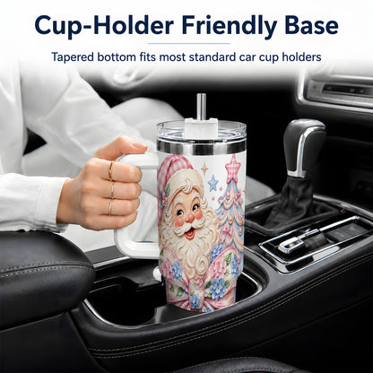 #pl[40oz|White] Floral Gingerbread Christmas 40oz Tumbler with Santa Tree Artwork