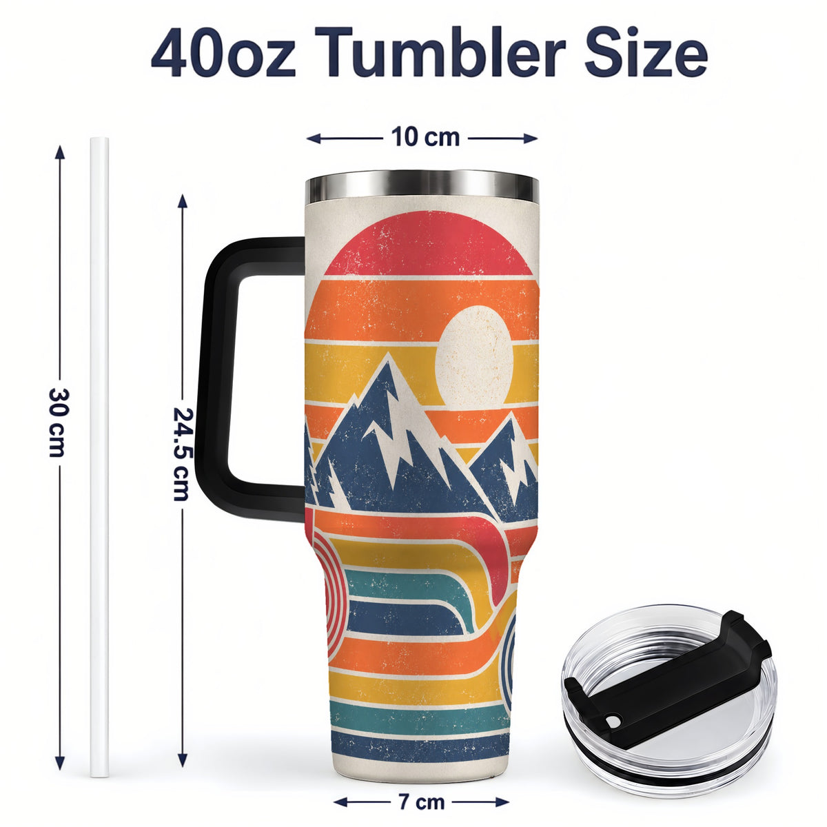 #pl[40oz|Black] Retro Landscape 40oz Tumbler with Mountain Sunset and Pine Artwork