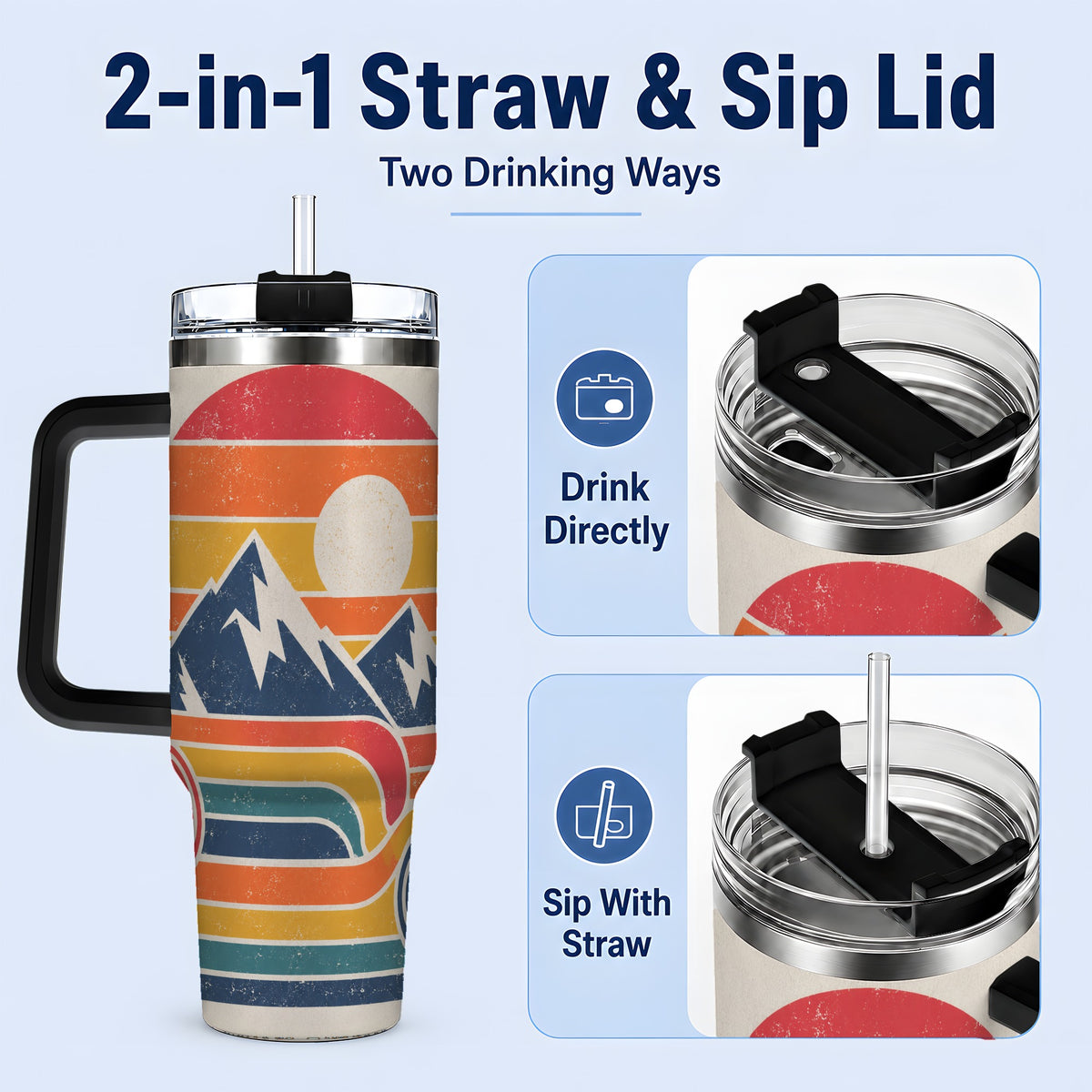 #pl[40oz|Black] Retro Landscape 40oz Tumbler with Mountain Sunset and Pine Artwork