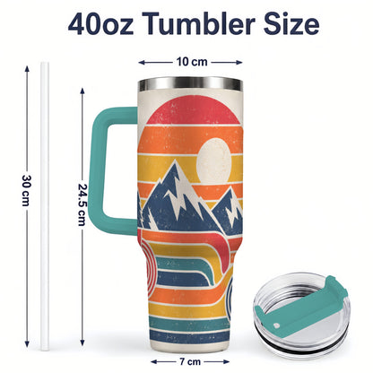#pl[40oz|Green] Retro Landscape 40oz Tumbler with Mountain Sunset and Pine Artwork