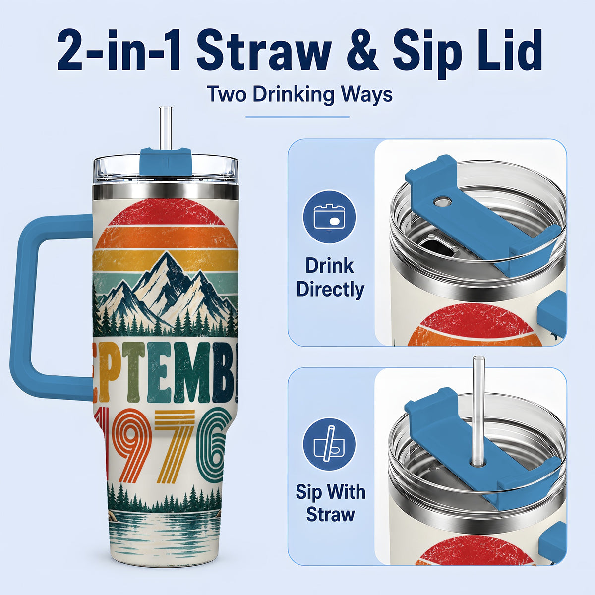#pl[40oz|Blue] September 1976 Mountain 40oz Tumbler, Vintage Outdoor Scenic Artwork