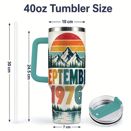 #pl[40oz|Green] September 1976 Mountain 40oz Tumbler, Vintage Outdoor Scenic Artwork