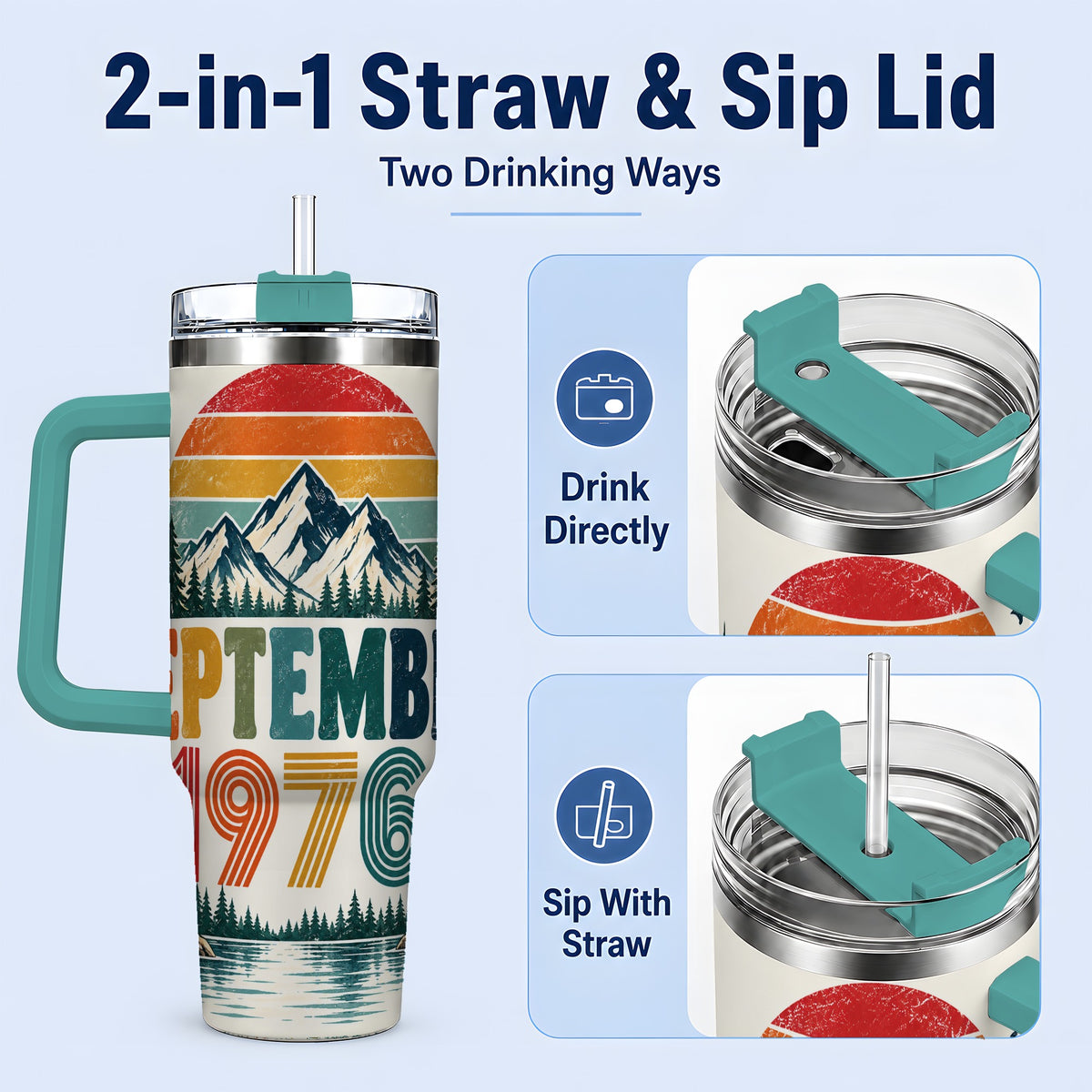 #pl[40oz|Green] September 1976 Mountain 40oz Tumbler, Vintage Outdoor Scenic Artwork