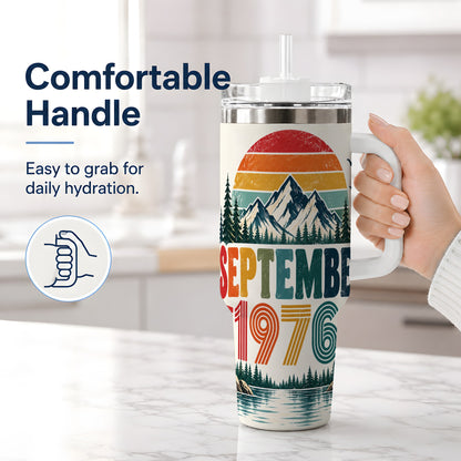 #pl[40oz|White] September 1976 Mountain 40oz Tumbler, Vintage Outdoor Scenic Artwork