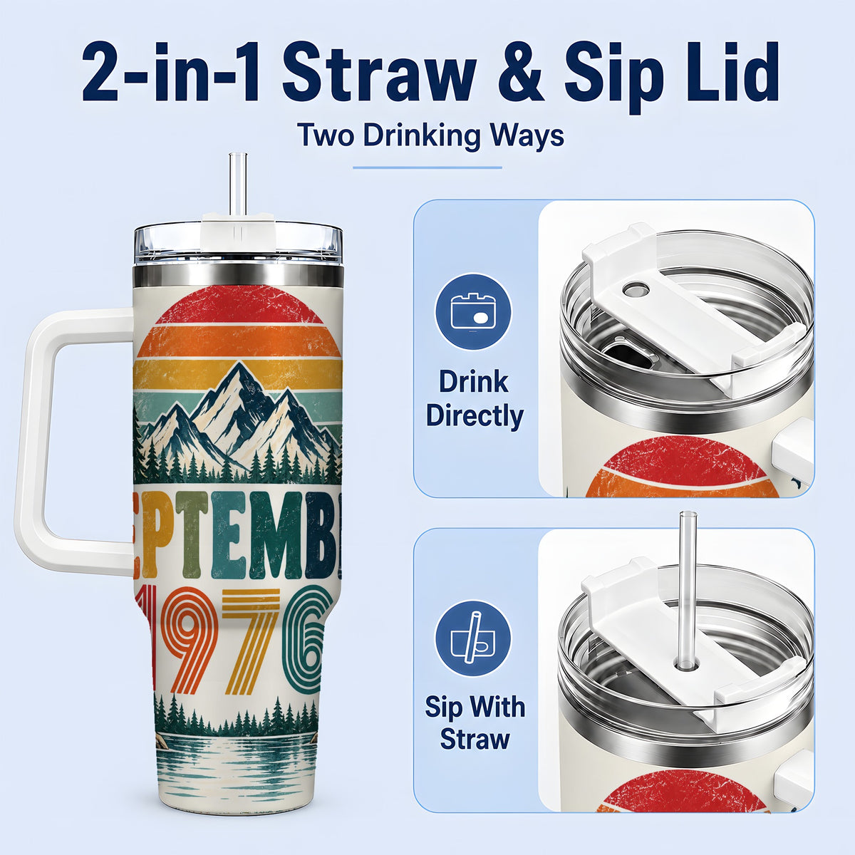 #pl[40oz|White] September 1976 Mountain 40oz Tumbler, Vintage Outdoor Scenic Artwork