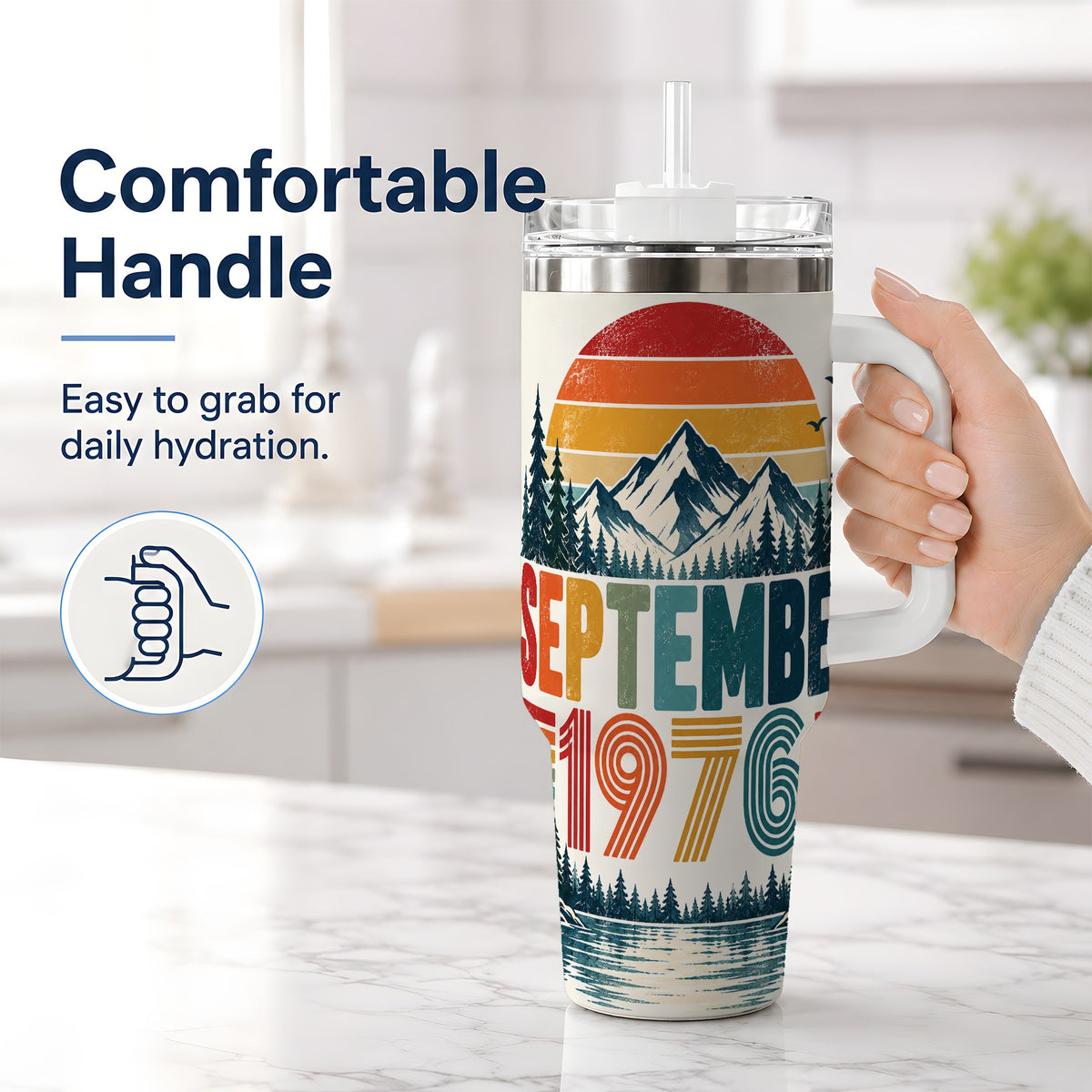 #pl[40oz|White] September 1976 Retro 40oz Tumbler, Mountain Forest Lake Scenic Art
