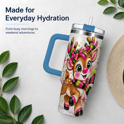 #pl[40oz|Blue] Festive Reindeer 40oz Tumbler, Colorful Christmas Character Design