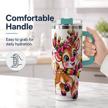 #pl[40oz|Green] Festive Reindeer 40oz Tumbler, Colorful Christmas Character Design