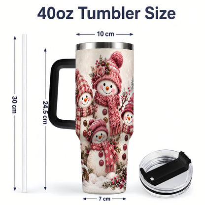 #pl[40oz|Black] Pink Snowman Family 40oz Tumbler, Cozy Christmas Winter Scene Design