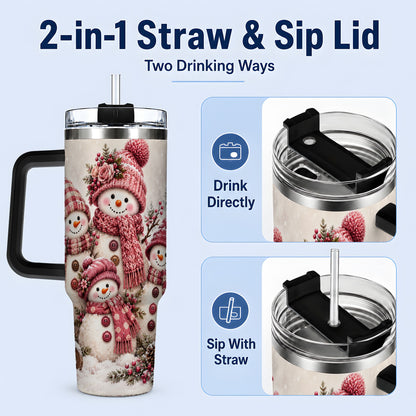 #pl[40oz|Black] Pink Snowman Family 40oz Tumbler, Cozy Christmas Winter Scene Design
