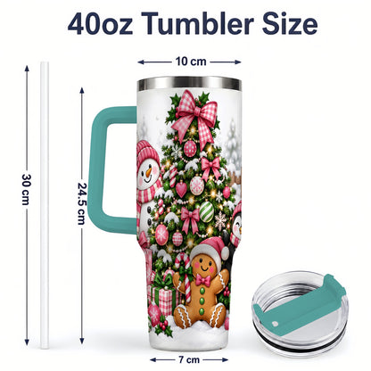 #pl[40oz|Green] Pink Christmas Characters 40oz Tumbler, Cute Holiday Scene Artwork