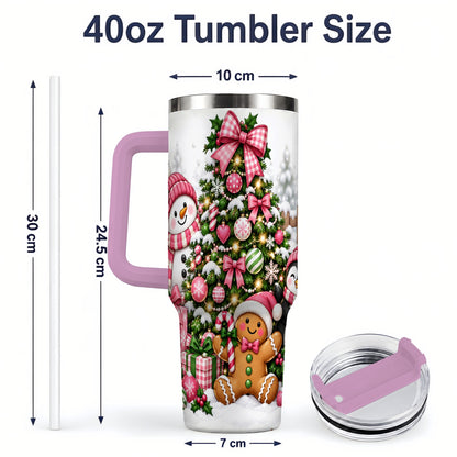 #pl[40oz|Pink] Pink Christmas Characters 40oz Tumbler, Cute Holiday Scene Artwork