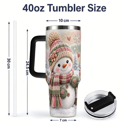 #pl[40oz|Black] Cozy Pink Snowman 40oz Tumbler, Winter Bird Sled and Lantern Design