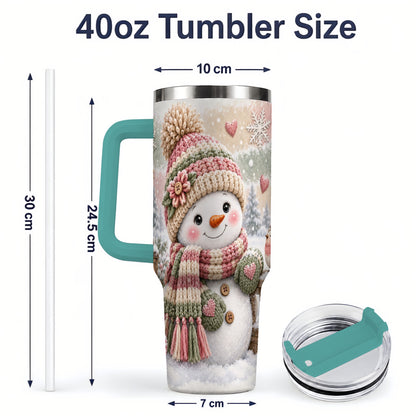 #pl[40oz|Green] Cozy Pink Snowman 40oz Tumbler, Winter Bird Sled and Lantern Design