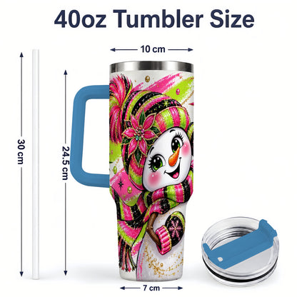 #pl[40oz|Blue] Neon Snowman 40oz Tumbler, Pink Lime Black Christmas Character Art
