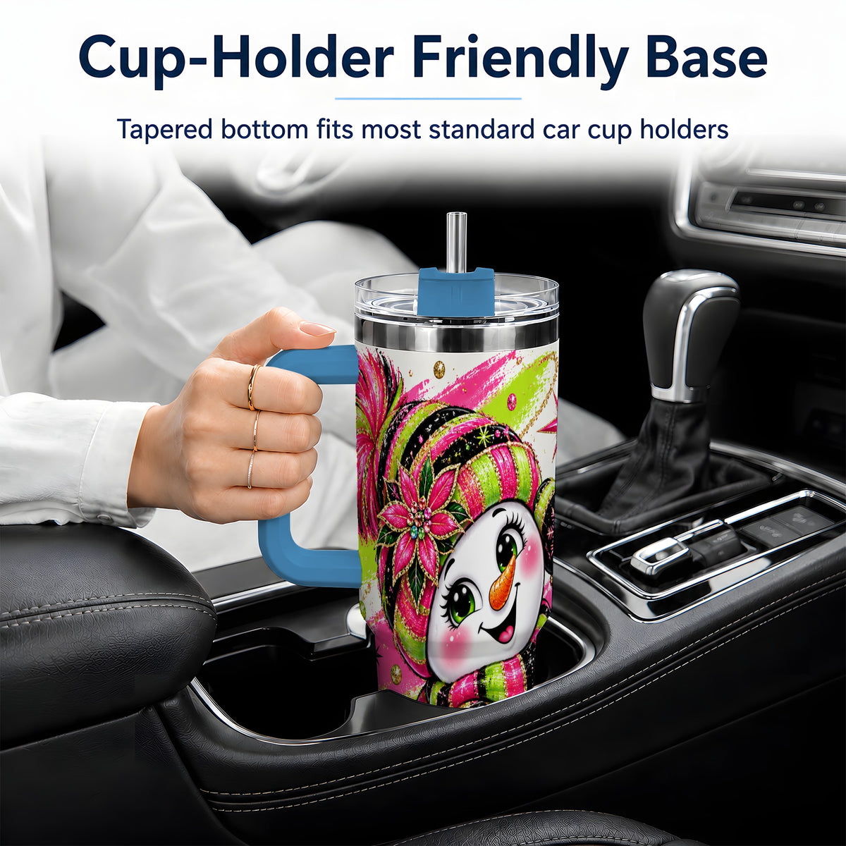 #pl[40oz|Blue] Neon Snowman 40oz Tumbler, Pink Lime Black Christmas Character Art