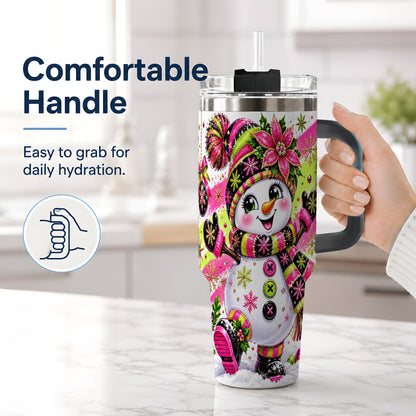#pl[40oz|Black] Neon Christmas Snowman Tumbler, 40oz Stainless Steel Tumbler for Daily Use
