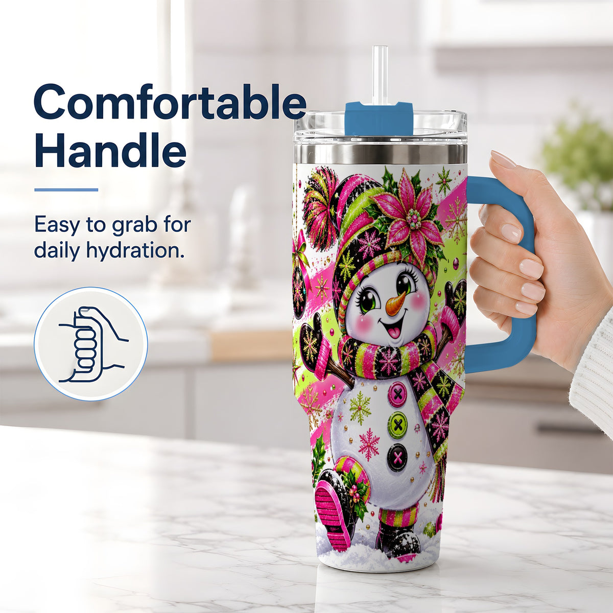 #pl[40oz|Blue] Neon Christmas Snowman Tumbler, 40oz Stainless Steel Tumbler for Daily Use