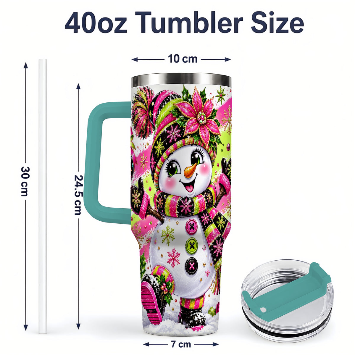 #pl[40oz|Green] Neon Christmas Snowman Tumbler, 40oz Stainless Steel Tumbler for Daily Use