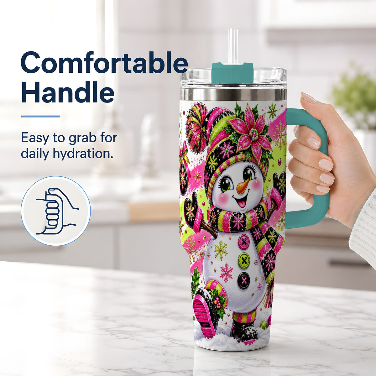 #pl[40oz|Green] Neon Christmas Snowman Tumbler, 40oz Stainless Steel Tumbler for Daily Use