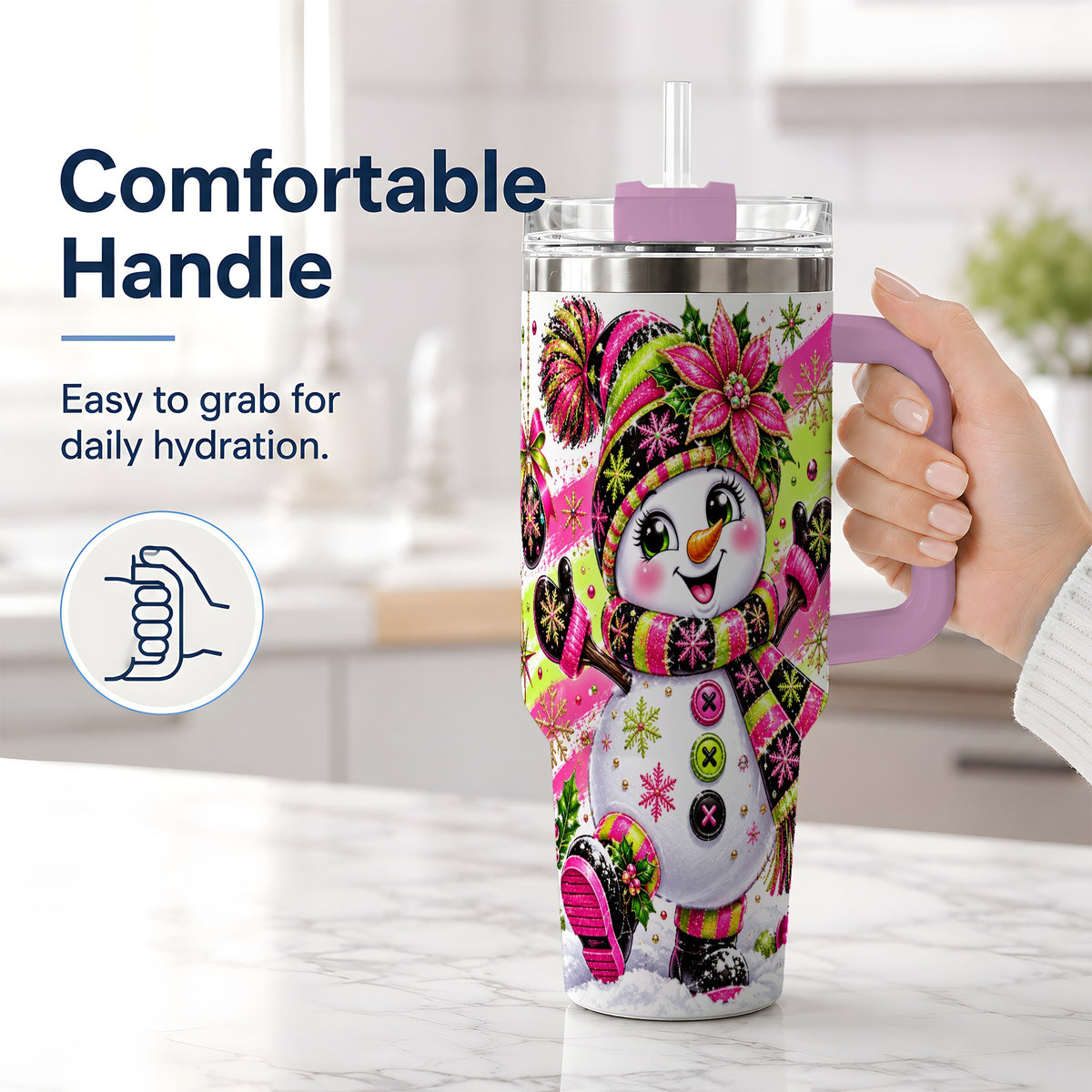 #pl[40oz|Pink] Neon Christmas Snowman Tumbler, 40oz Stainless Steel Tumbler for Daily Use