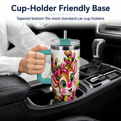 #pl[40oz|Green] Bright Christmas Reindeer Tumbler, 40oz Stainless Steel Tumbler for Drinks