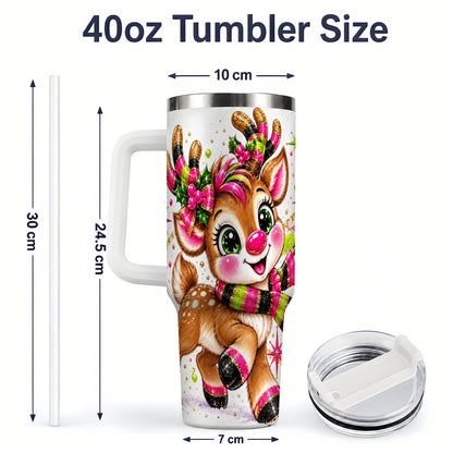#pl[40oz|White] Bright Christmas Reindeer Tumbler, 40oz Stainless Steel Tumbler for Drinks