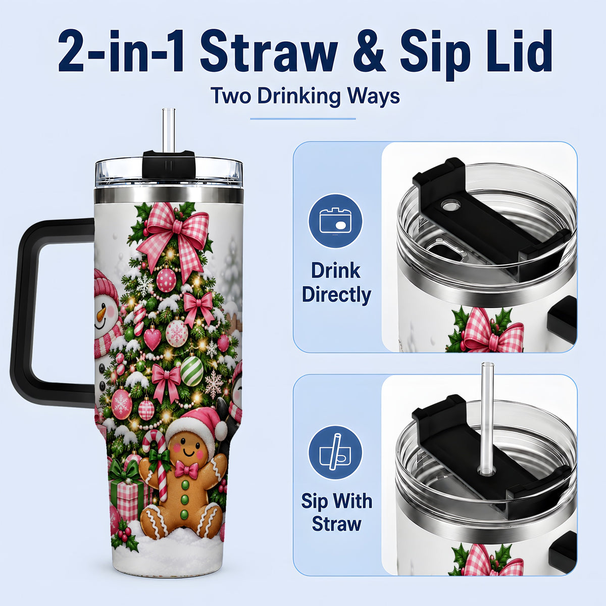 #pl[40oz|Black] Cute Christmas Characters Tumbler, 40oz Stainless Steel Tumbler for Drinks